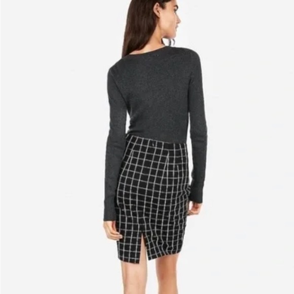 Express Stiched Windowpane High Waisted Pencil Skirt P04 - Picture 4 of 7